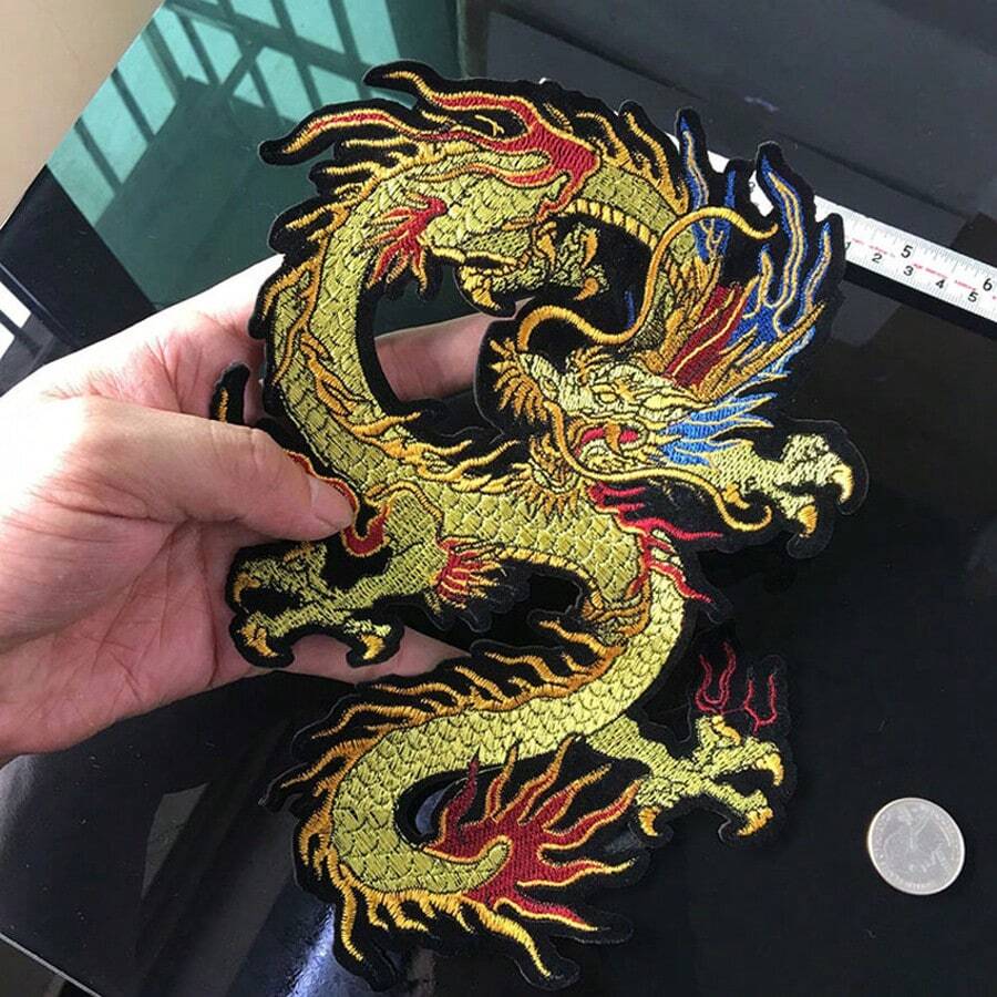One Chinese Dragon Embroidered Fabric Patch Without Glue For Decorative Use - Gold - View 1
