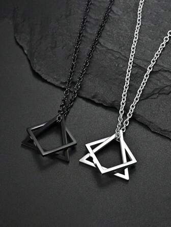 1pc Minimalist Geometric Triangle Square Combination Pendant Necklace Unisex Chain Necklace