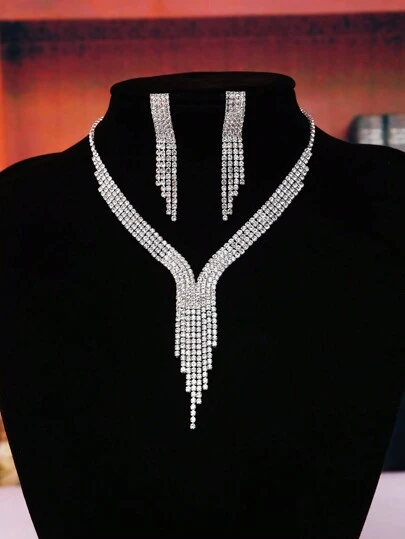 1 Set de joyas elegantes y formales de pendientes y collar para mujer, adecuado para galas, bodas y fiestas