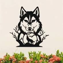 1pc Wolf Sign, Metal Wall Art, Animal Sign Decoration For Living Room, Wolf Lovers Indoor Outdoor Home Decor Gift - Black - View 9