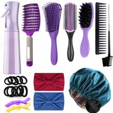 Detangling Brush Set For Curly Hair, Curly Hair Brush With Sleep Bonnet  America/ 3a To 4c Texture, Easier And Faster On Wash Days - Purple - View 8