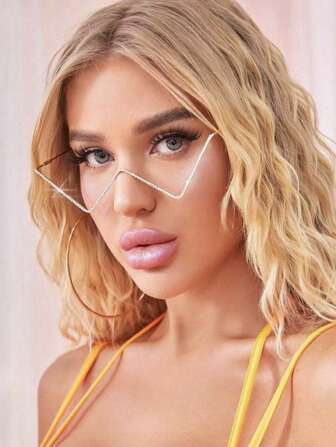 1pc Women's Metal Frame Decorative Hollow Shape, Rhinestone Inlay Shiny And Eyeglasses Without Lens, Suitable For Daily Travel And Selfie Use Beach Accessories For Women Glasses