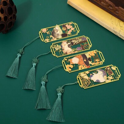 1pc Cat Shaped Metal Bookmark And Ruler, Brass Chinese Classical Style, Creative Gift For Students, Hollow Out Design,School Supplies,Back To School