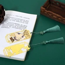 1 stuk metalen bladwijzer en liniaal in de vorm van een kat, messing, klassieke Chinese stijl, creatief cadeau voor studenten, uitgehold ontwerp, schoolbenodigdheden, terug naar school