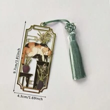 1 stuk metalen bladwijzer en liniaal in de vorm van een kat, messing, klassieke Chinese stijl, creatief cadeau voor studenten, uitgehold ontwerp, schoolbenodigdheden, terug naar school