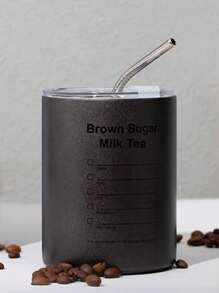 1 件美式工业风保温杯带吸管，不锈钢保温咖啡杯大容量 360ml/600ml 返校 - 黑灰色 - 查看 5