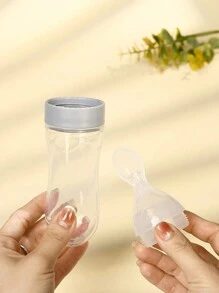 Infant Milk Bottle With Food Dispenser Spoon, Silicone Press Feeding Spoon, Suck-Attached Plate & Anti-Dust Pp Storage Container Set For Baby-Utensils For Supplementary Food With Health & Hygiene Packaging
