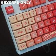 (Keycaps Only) Strawberry PBT XDA Keycaps 130 Keys Dye-Sublimation Legends Custom Keycap Set For All Cross-Shaped Axis (Cherry-Style) Switches Mechanical Keyboard Caps DIY Kit Mechanical Keyboard Accessories No Keyboard - Rose Red - View 4
