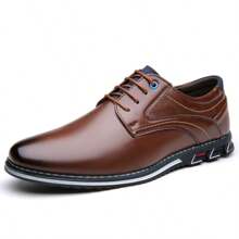 Zapatos casuales formales de PU sólido en TALLA GRANDE para hombre, resistentes al desgaste y con cordones antideslizantes, calzado diario de oficina para hombre