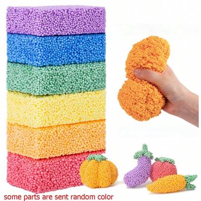 6pcs Foam Clay & Foam Bead Toy Set, 6 Colors Foam Modeling Clay Blocks For DIY Crafts, Anxiety Relief, Birthday Party Toys, Summer Holiday Gifts, Dry Clay, Foam Toys, Clay, Teen Toys, Sensory Game Box, Playdough, LOL Toys
