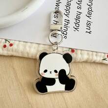 4PCS Cute Cartoon Panda Keychain Headphone Bag Pendant Bag Key Chain Doll Acrylic Key Car Keyring Best Friend Gift - Black - View 4