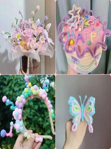 200pcs/100pcs Random Color Twist Ties, Diy Handmade Material For Hair Accessories - Multicolor - View 11