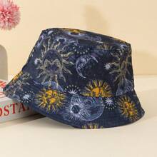 1pc Retro Bucket Hat With Printed Pattern, Double Sided Wear, Sun Protection And Breathable, Unisex Outdoor Hat - A - View 7