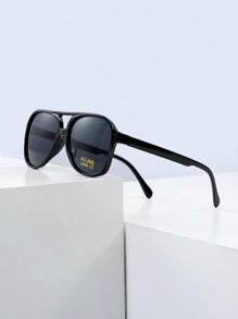 1 pieza Gafas de moda estilo piloto retro de los años 80/90, gafas de moda con doble puente clásico, adecuadas para hombres y mujeres, para vacaciones de verano y uso diario, con marco negro y naranja, bisagras de plástico y metal duraderas, en caja de regalo, regalo para el Día del Padre y San Valentín, para parejas - Negro - Ver 13