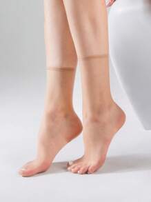 10 Pairs Women's Ultra-Thin, Sheer, Invisible Short Socks, Knee-High Socks, Ankle Socks, Fall - Apricot - View 4