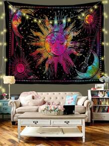 1 Stück Wandteppich mit Sonne und Mond Götter Muster, moderner Stil Wandbehang aus Polyester für Wohnzimmer und Schlafzimmer, Flagge für Zimmer, Zimmer Dekoration, Wandteppich, Wanddekoration, Wandkunst, Zimmer Accessoires, Fahnen für Zimmer, Heimdekoration, Wandteppich - Verschiedenfarbig - Übersicht 6