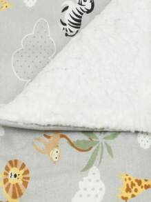 Manta Infantil de Bebe Edredom (0,75cm x 0,75cm) Cobertor Para bebê forrado com sherpa Tecido Carneirinho e Estampado Safari Menina ou Menino Unissex - Safari Cinza - Visão 2