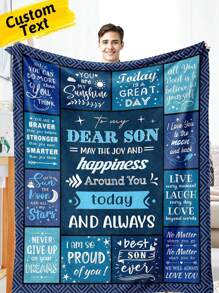 1pc Custom To My Son Splicing Grids Flannel Blanket, Blanket Gift From Dad And Mom, Custom Gift For Son, Custom Blanket, For Office, Birthday Flannel Blanket Gift For Son, Graduation Gift For Son, Custom Name Blanket, Personalized Gift For Son - Multicolor - View 1