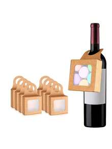 12pcs Brown Kraft Paper Wine Gift Box With Window And Hook For Candy And Cookie Packaging - Brown - View 2