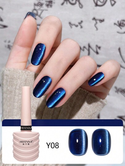 HEFENNA 1pc 10ml Jade Blue Cat Eye Gel Nail Polish, 2024 Spring Summer Glass Beads Millennium Satin Surface Crystal Cat Eye Therapy Salon Professional