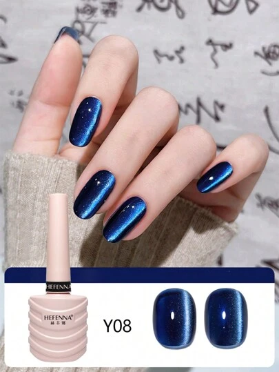 HEFENNA 1瓶10毫升玉蓝色猫眼凝胶指甲油，2024春夏玻璃珠千禧缎面水晶猫眼护理沙龙专业