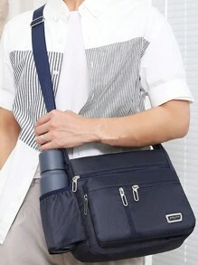 新款多功能休闲包男士大号收纳工具帆布包斜挎包斜跨旅行包背包斜挎包度假学校夏季手提包尼龙个性礼品爸爸老公男朋友 - 藍色 - 查看 4