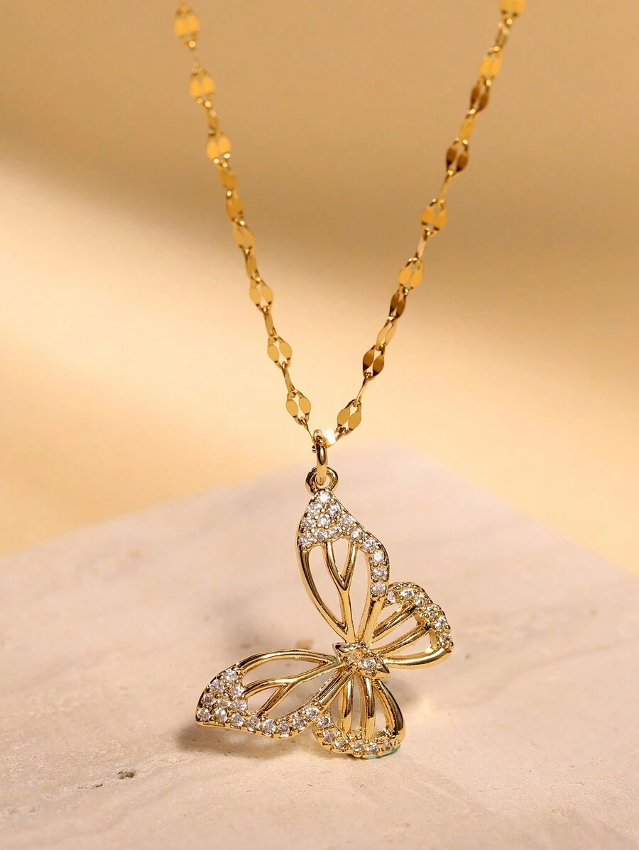 1 Miếng Thời trang Vàng 18K Thép không gỉ Châu Âu và Châu Mỹ Phong cách Đơn giản & vui tươi Mặt dây chuyền con bướm Dây chuyền Thích hợp Đối với phụ nữ Để Trang Trí Hàng Ngày - Vàng - Xem 1