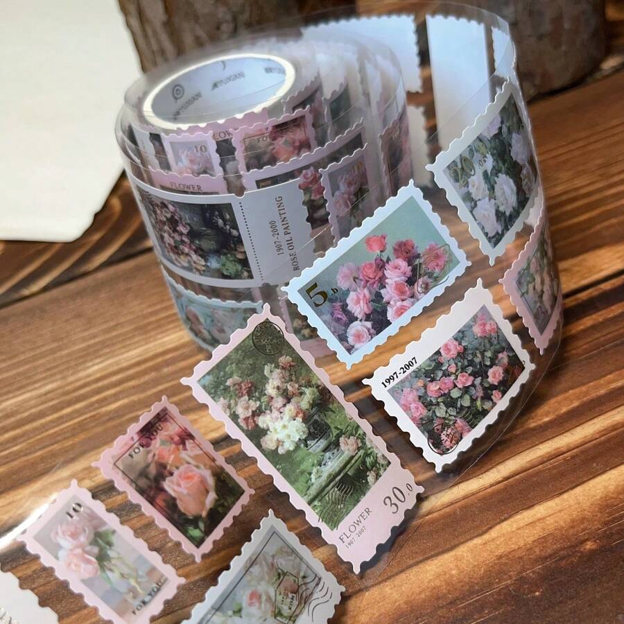 5.5cm*2m復古燙金銅版紙,具有油畫風格的花朵,針對海報切割,搭配手工帳戶貼和拼貼貼紙 - 彩色 - 查看 1