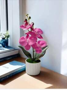 1pc Artificial Butterfly Orchid Potted Plant, Valentine Day, Gift Home Decor Back To School Room Decor School Supplies - Red Violet - View 5