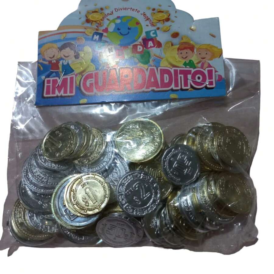bolsa con 80 moneditas de plastico juguete didactico aprende a contar matematicas niños moneda mexicana - Dorado - Ver 1