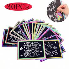 1/15/30入DIY彩虹刮畫紙套裝，藝術卡套裝與塗鴉模板和畫板，非常適合兒童美術教育玩具禮物 - 彩色 - 查看 3