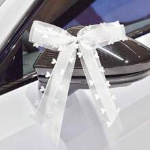 5pcs White Lace Ribbon Bow With Satin Ribbon, Ideal For Diy Gift Wrapping, Wedding Car Decoration, Chair Sashes, Home Decor Valentine's Day - White - View 1