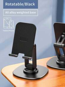 1入組可旋轉折疊式桌面手機/平板支架，適用於懶人使用 - 黑色 - 查看 3