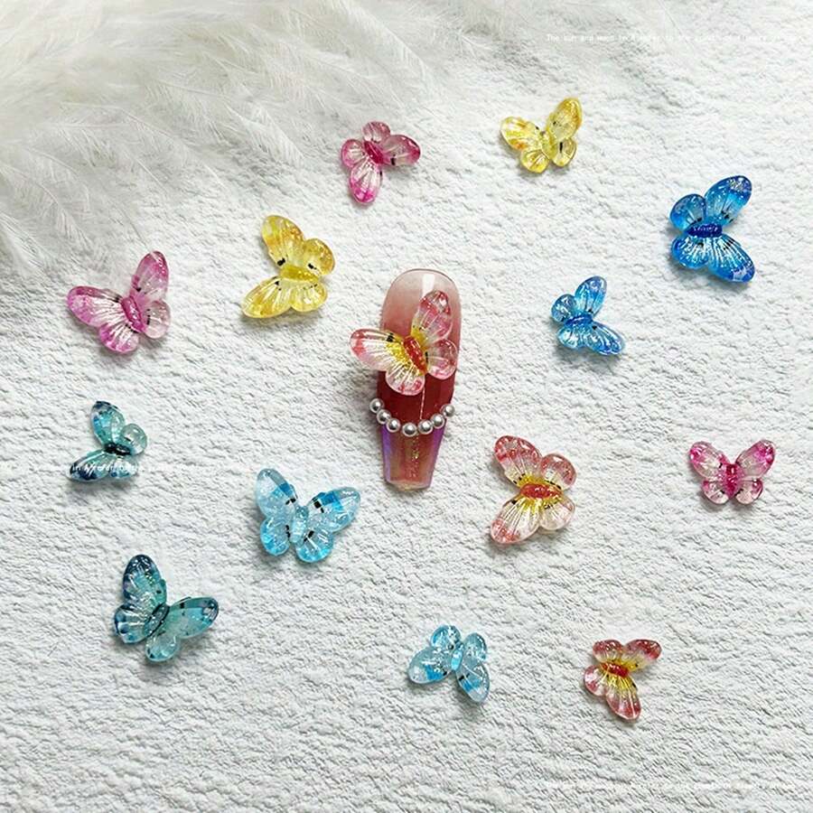 20pcs Gradient Resin 3d Butterfly Nail Art Decoration With Effect, Butterfly Shaped Nail Charm - Multicolor - View 1