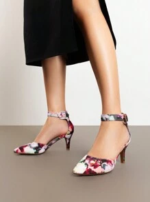 Women's Low Heel Ankle Strap Elegant Dress Pump Shoes - 玫瑰紅 - 查看 4