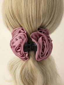 1 pieza Scrunchie de tela con diseño de flor de rosa, elegante - Morado - Ver 10
