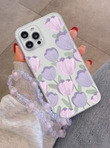 夏季紫色鬱金香花卉和油畫風格掛繩手機殼，適用於iPhone 15/15 Pro/ 15 Plus/ 15 Pro Max/14 /14 Plus/ 14 Pro/ 14 Pro Max/11 Pro Max/12/12 Pro/12 Pro Max/ 13/13 Pro/13 Pro Max/ 11/11 Pro，Samsung S24uu/S24+/S24保護套