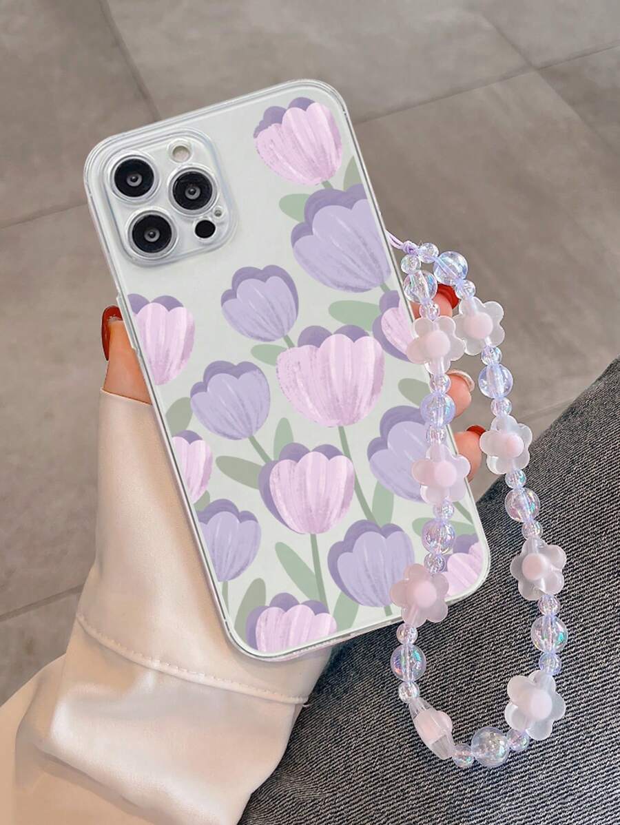 夏季紫色鬱金香花卉和油畫風格掛繩手機殼，適用於iPhone 15/15 Pro/ 15 Plus/ 15 Pro Max/14 /14 Plus/ 14 Pro/ 14 Pro Max/11 Pro Max/12/12 Pro/12 Pro Max/ 13/13 Pro/13 Pro Max/ 11/11 Pro，Samsung S24uu/S24+/S24保護套