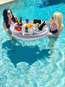 1Pc Sliver Summer Party Bucket Cup Holder Inflatable Pool Float Beer Drinking Cooler Table Bar Tray Beach Swimming Ring Beer Bottle Holder Vacation