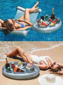 1Pc Sliver Summer Party Bucket Cup Holder Inflatable Pool Float Beer Drinking Cooler Table Bar Tray Beach Swimming Ring Beer Bottle Holder Vacation