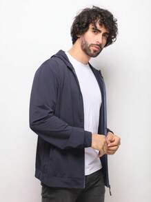 Men Zip-Up Hoodies - 藏蓝色 - 查看 1