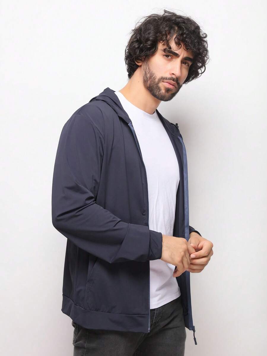 Men Zip-Up Hoodies - 藏蓝色 - 查看 1