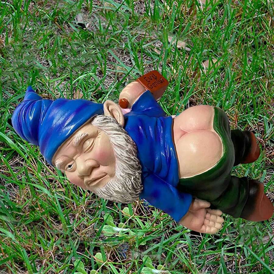 1pcDrunk Gnome Statue Outdoor Decoration, Fun Knome Sculpture Yard Decoration Lawn Patio Gnome Decoration, Perfect For Housewarming, Valentine's Day, Weird Garden Gifts - Blue - View 1