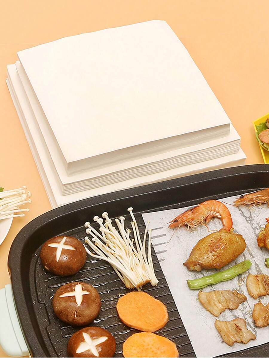 50pcs Disposable Square Barbecue Oil Proof Paper For Roasting Meat, Chicken Wings, Baking - White - View 1