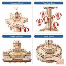 Robotime ROKR 3D Puzzles Wooden Music Box Kit With LED, Magical Amusement Park  Mechanical Model Kit DIY Wood Craft Hobbies Kit For Adults Birthday Gifts