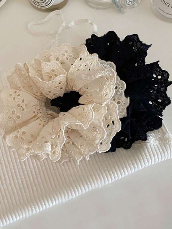 1pc Women's Multicolor Double-Layered Lace Retro Elegant Hair Scrunchie For Daily Wear Boho Valentine's Day Valentines Hair Ties Ponytail Holders Hair Elastics Hair Rubber Bands Scrunchies Hair Rope Elastic Hair Tie