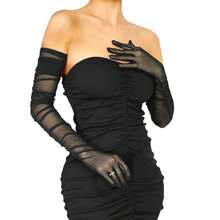 Elegant 1pair Ladies' Long See-Through Mesh Gloves Halloween Wedding Summer - Mesh 70cm - View 7