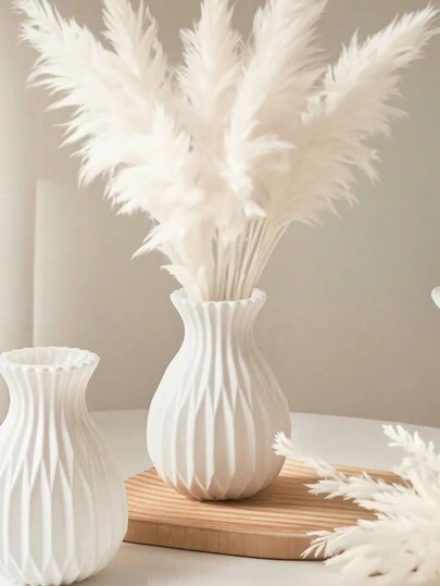 1pc Artificial Pampas Flowers In Faux Ceramic Plastic Vase, Nordic Minimalist Style, White Fluffy Decorative Grass, Home Decor Centerpiece For Wedding, Birthday, Living Room, Table, Office Desk Decor Room Decor Flower Vase Glass Vase