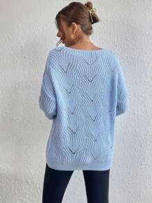 Suéter Ligero Casual Dama De Punto Con Escote Para Mujer, Suéter De Cuello Redondo Y Manga Larga Para Mujer - Celeste - Ver 2