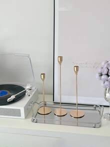 1pc Nordic Style Luxury Retro Gold Metal Candlestick For Photography And Romantic Candlelight Dinner Table Decoration - Gold - View 1